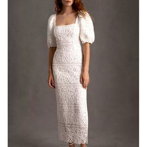 Saylor Keaton Puff-Sleeve crochet lace midi dress